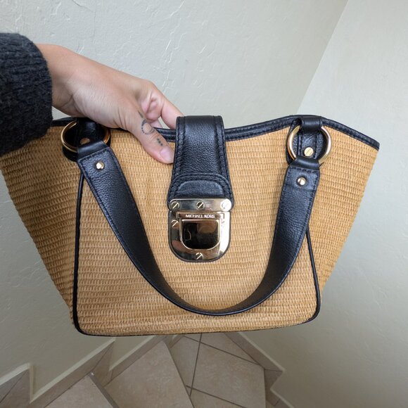 ✨ Chic Michael Kors Straw & Black Faux Leather Tote Bag ✨ - Picture 7 of 7